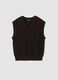 Brown pure cotton gilet with deep V-neck_0