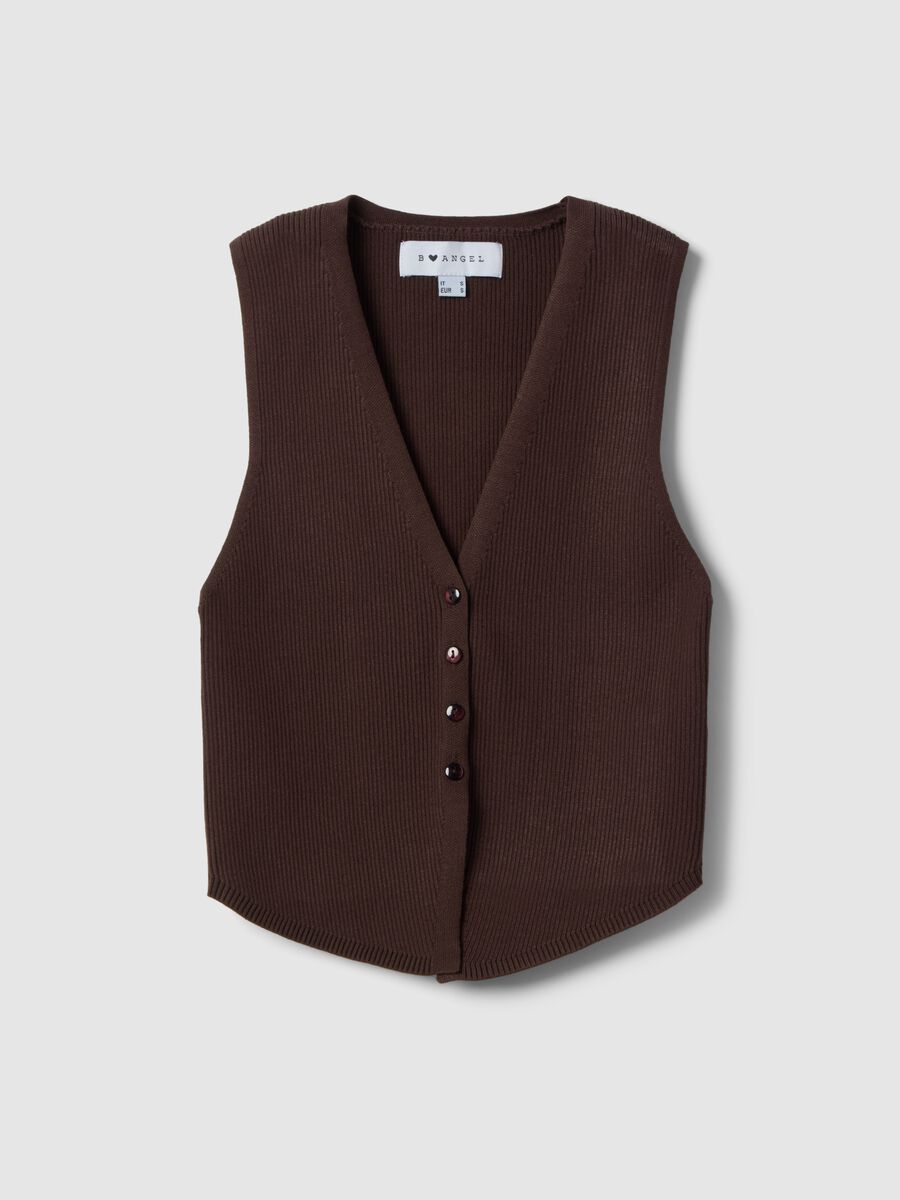 Braune Weste aus Viskose-Mischung mit regul&auml;rer Passform und tiefem V-Ausschnitt_0