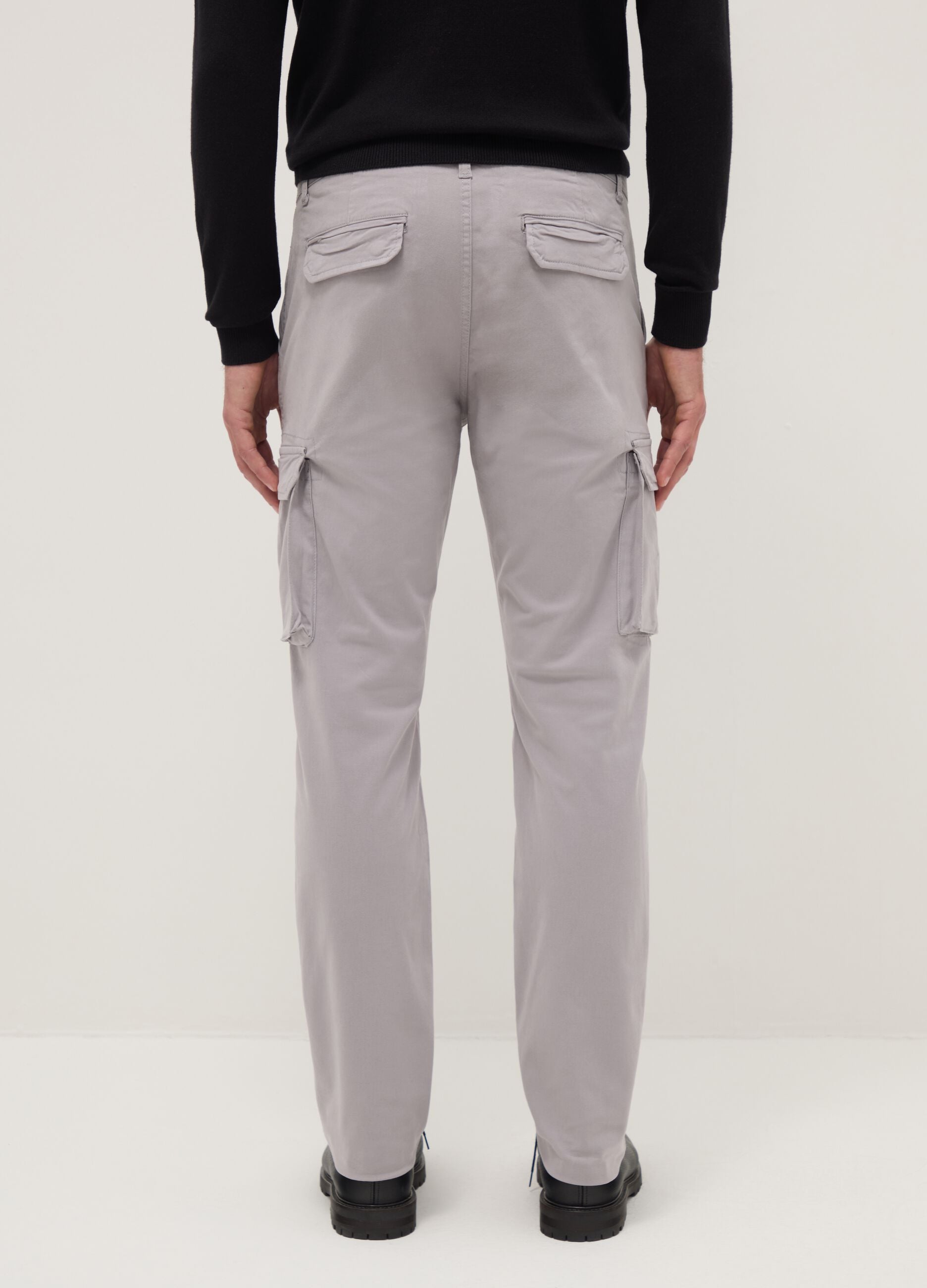 Grey slim fit stretch cotton cargo trousers