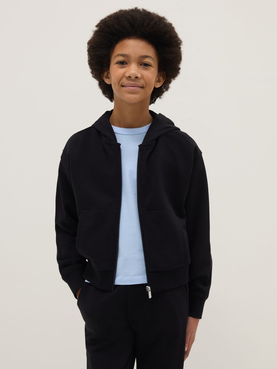 Girls' pure cotton black hoodie regular fit with zip_0