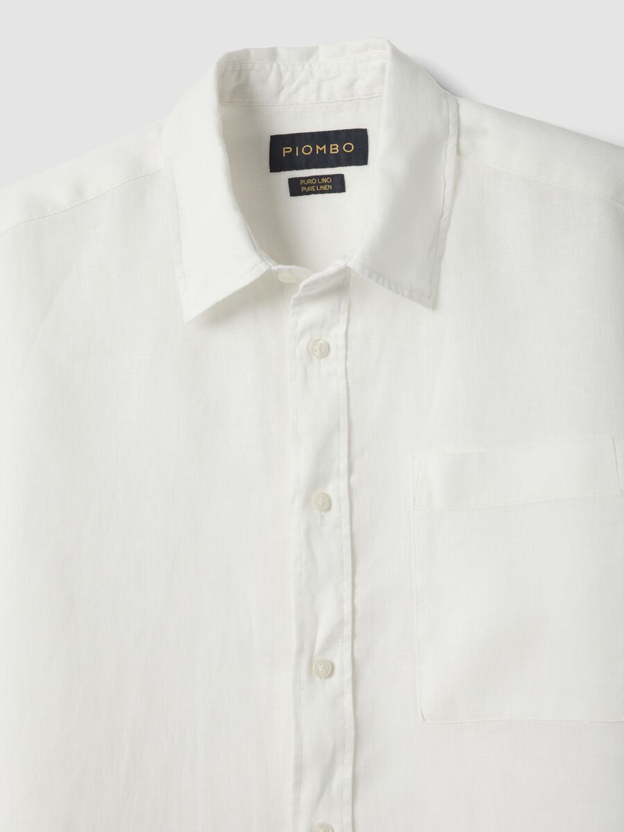 Wei&szlig;es Kurzarmhemd aus reinem Leinen, Regular Fit mit Brusttasche_5