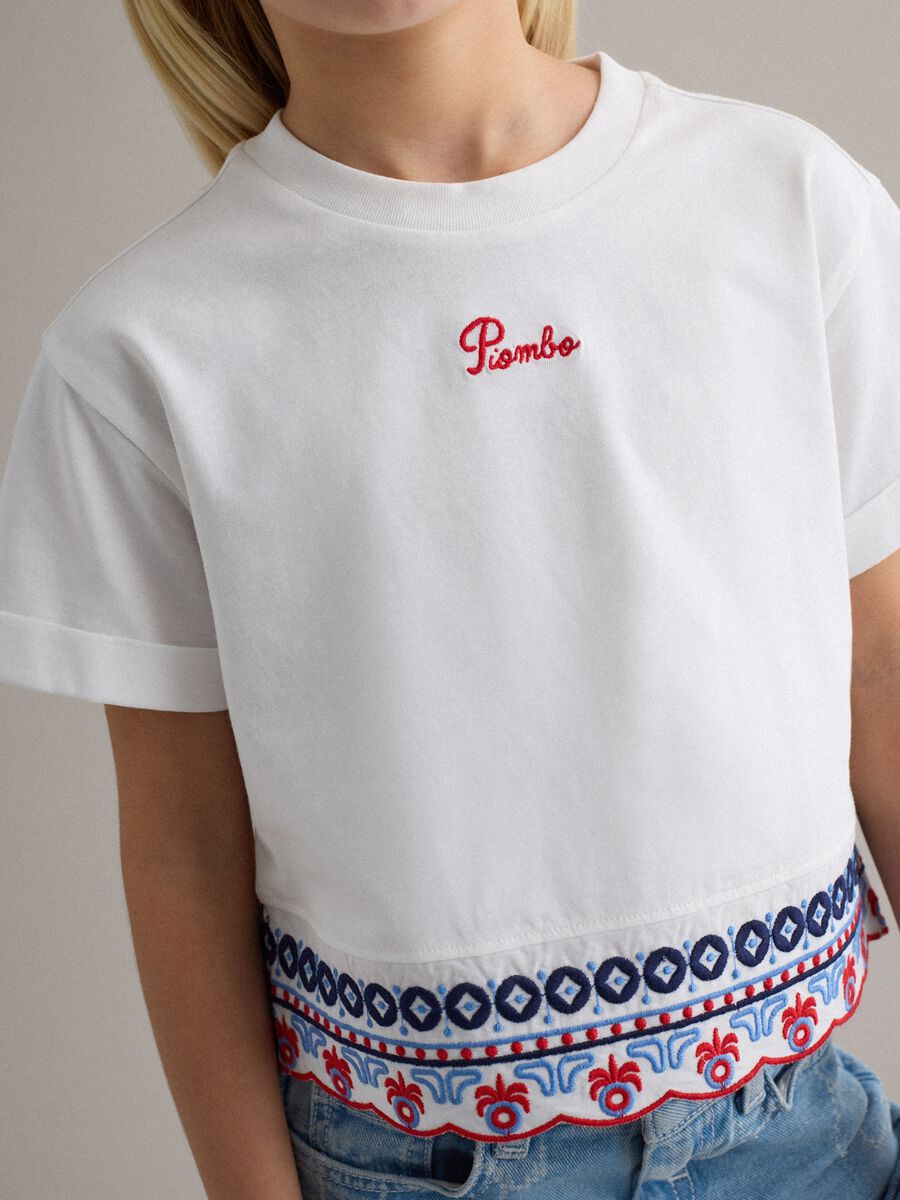 Girls' white pure cotton T-shirt regular fit with embroidery_2