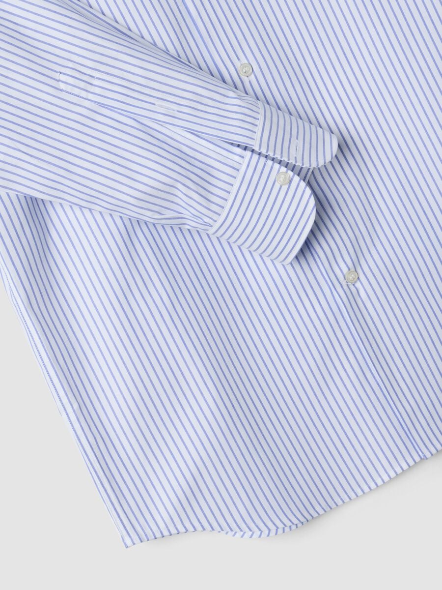 White and light-blue striped slim-fit pure cotton shirt_1