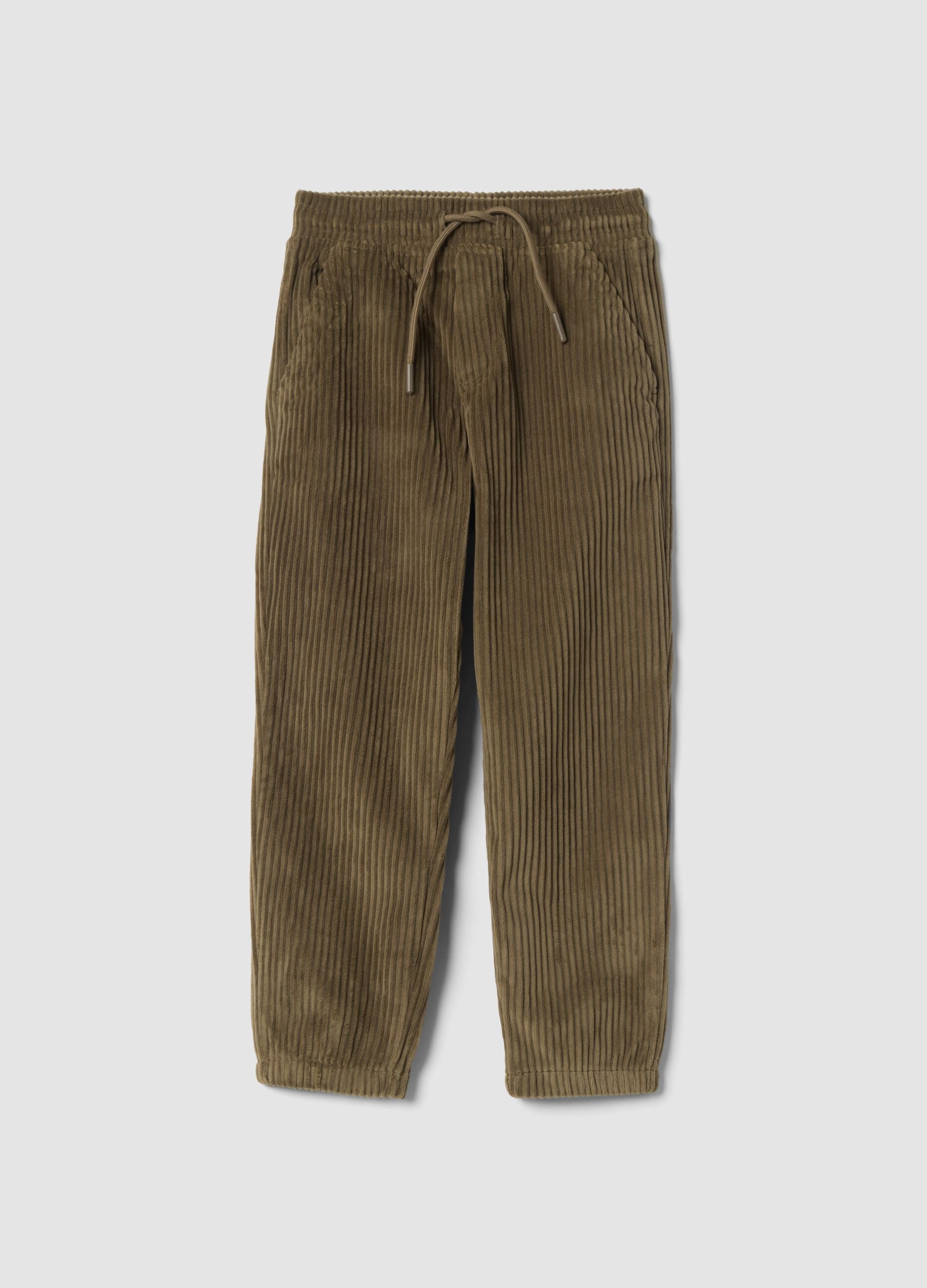Green ribbed comfort-fit trousers