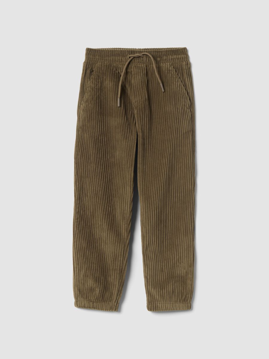 Green ribbed comfort-fit trousers_0