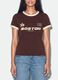 Brown cotton T-shirt with front graphic print and contrast trims_2