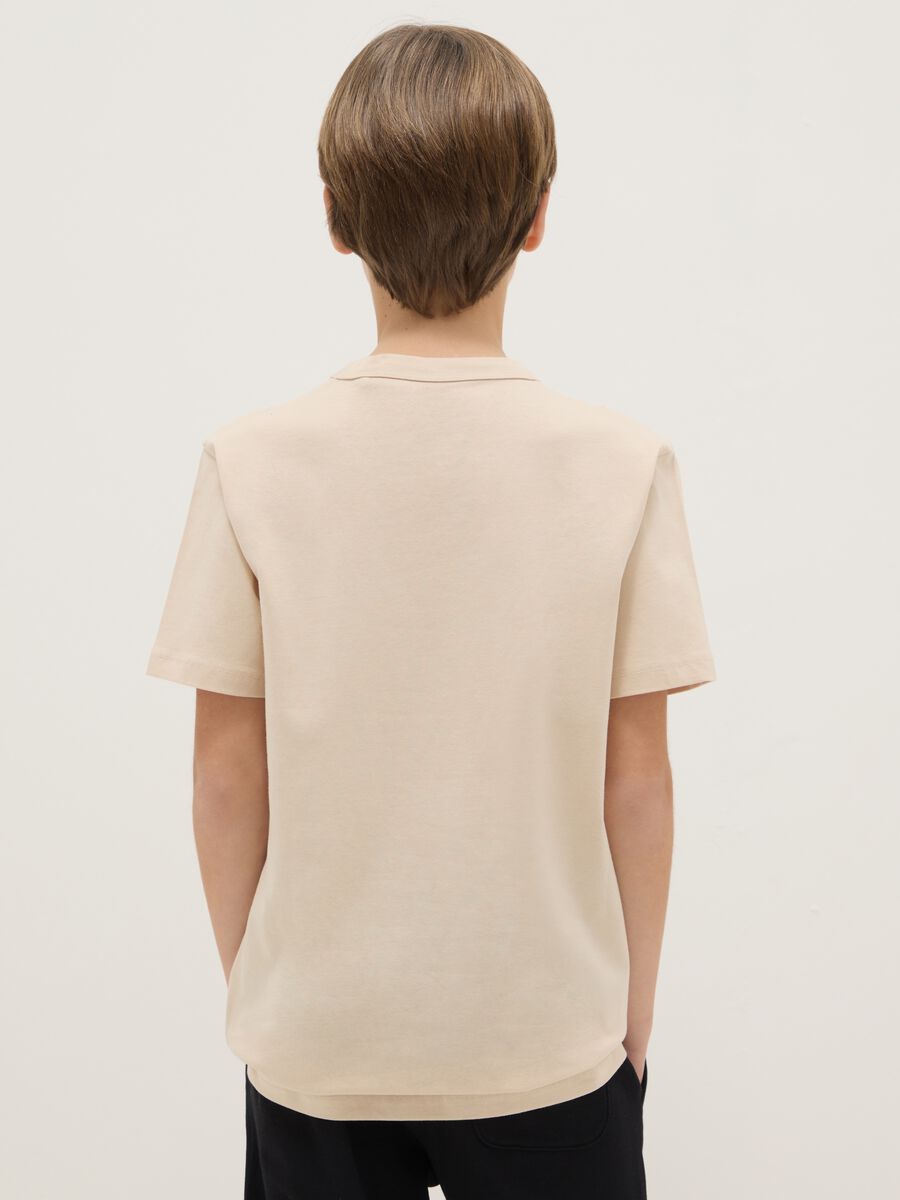 Boy's beige crew neck T-shirt in pure cotton, over fit_1