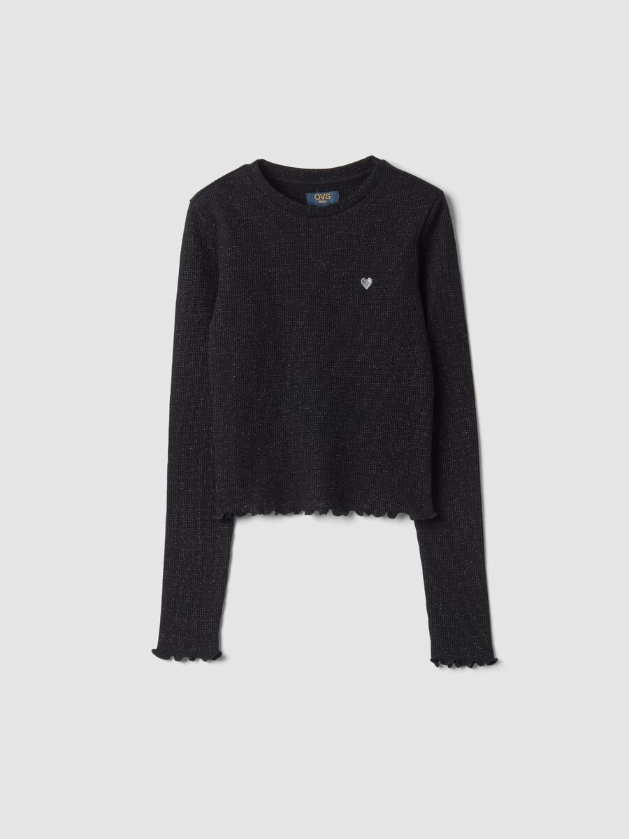Black ribbed cotton-blend crew-neck T-shirt_0