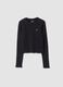 Black ribbed cotton-blend crew-neck T-shirt_0