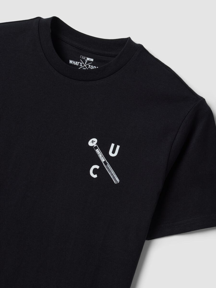 Schwarzes T-Shirt aus reiner Baumwolle mit Rundhalsausschnitt und Print_5