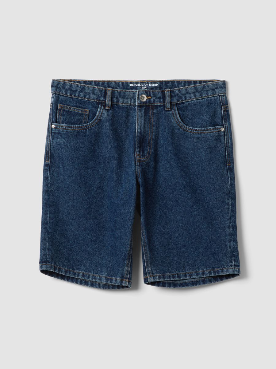 Slim Fit Blue Denim Cotton Blend Shorts_4
