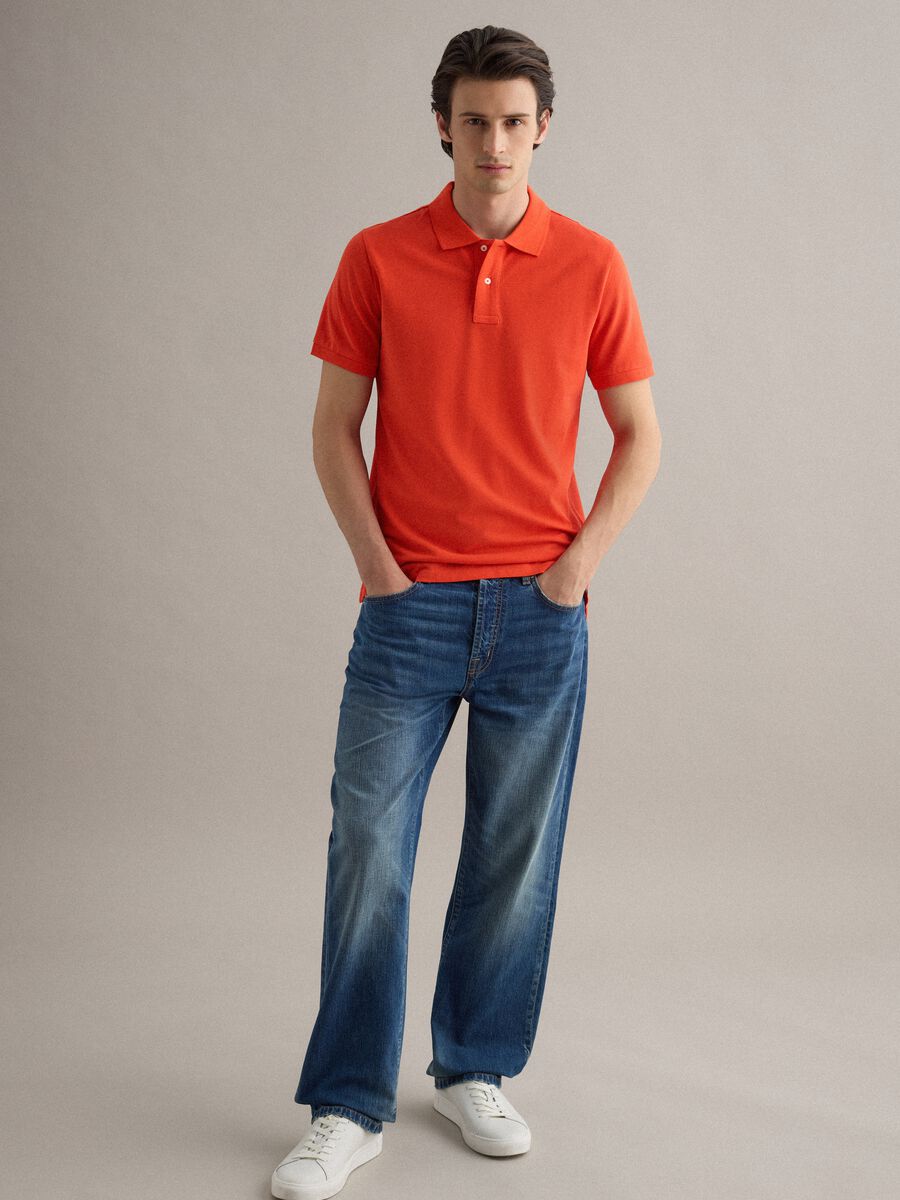 Orange short sleeve pure cotton polo shirt regular fit_1