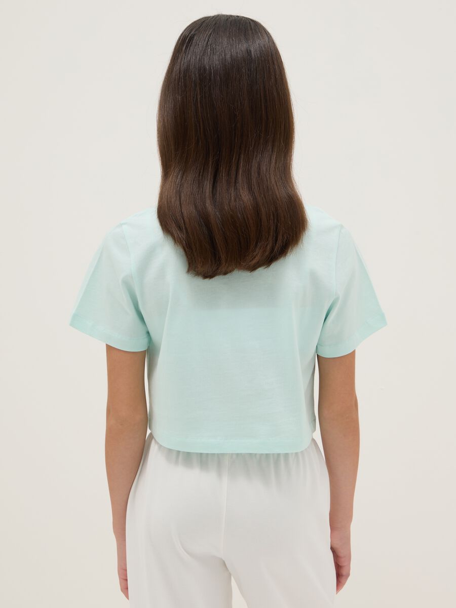 Blaues T-Shirt aus reiner Baumwolle f&uuml;r M&auml;dchen im Boxy-Fit mit Druck_1