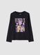 T-shirt preta em algod&atilde;o el&aacute;stico com estampado K-Pop Demon Hunters_0