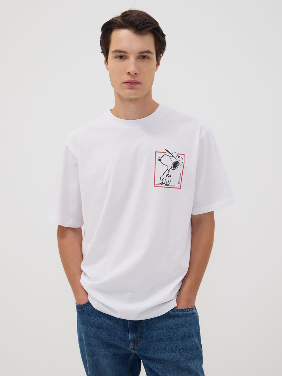 White pure cotton Peanuts print T-shirt, relaxed fit_0