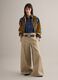 Beige straight trousers in twill and stretch cotton_0