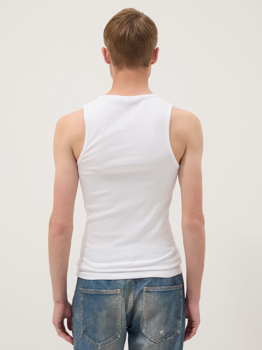 White fitted ribbed stretch-cotton tank top_3