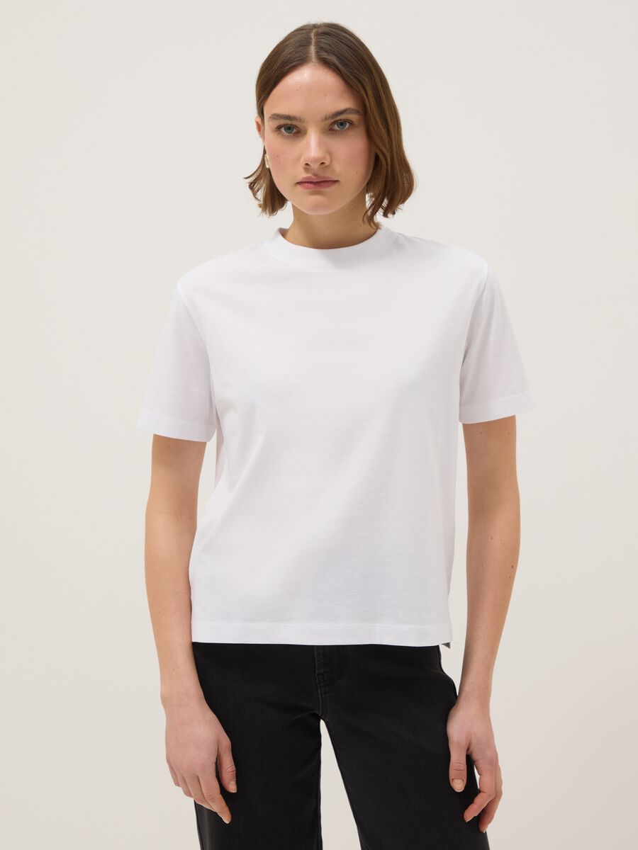 White crew neck pure cotton t-shirt regular fit_0