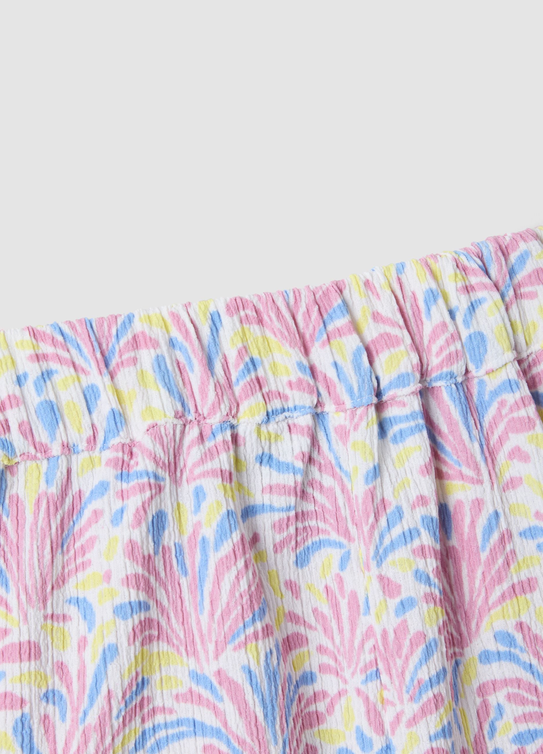 Pink stretch-fabric set with top and shorts for girls