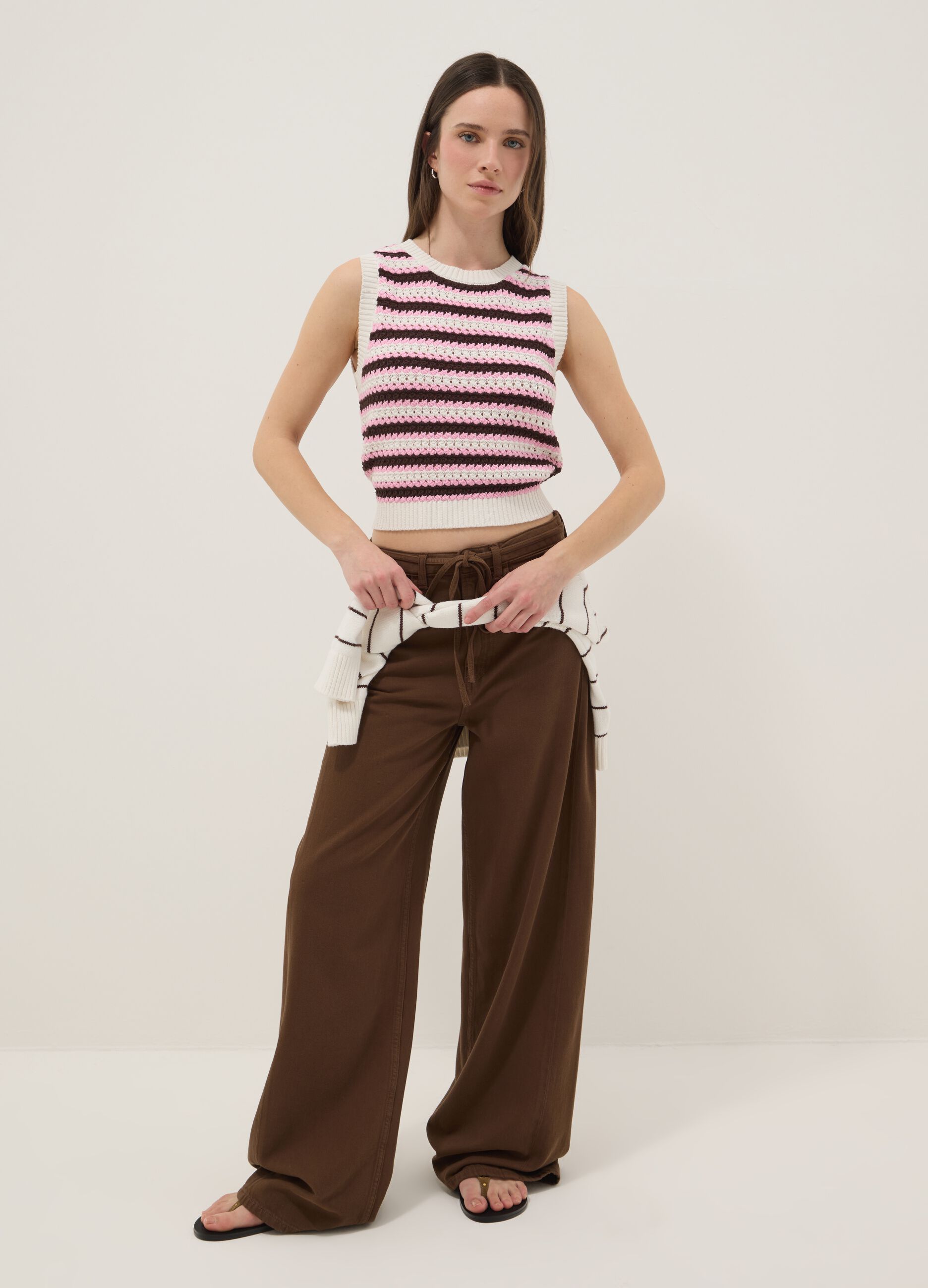 Brown Pure Cotton Wide Leg Trousers