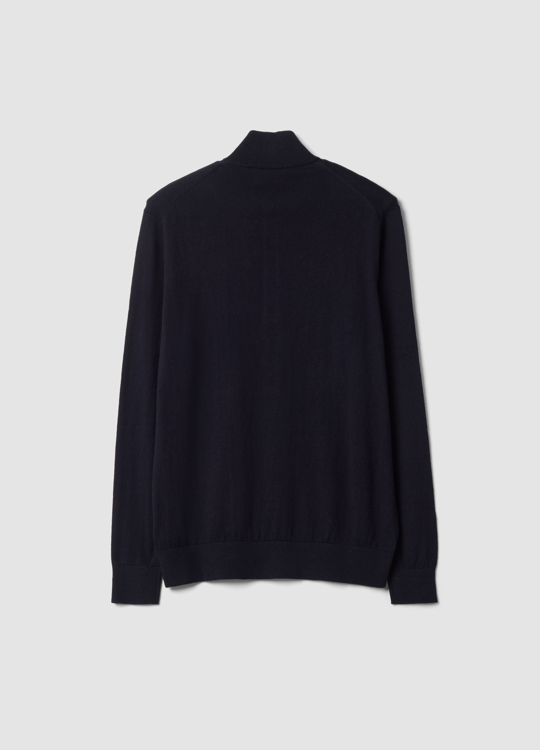 Blue cotton and cashmere blend polo jumper