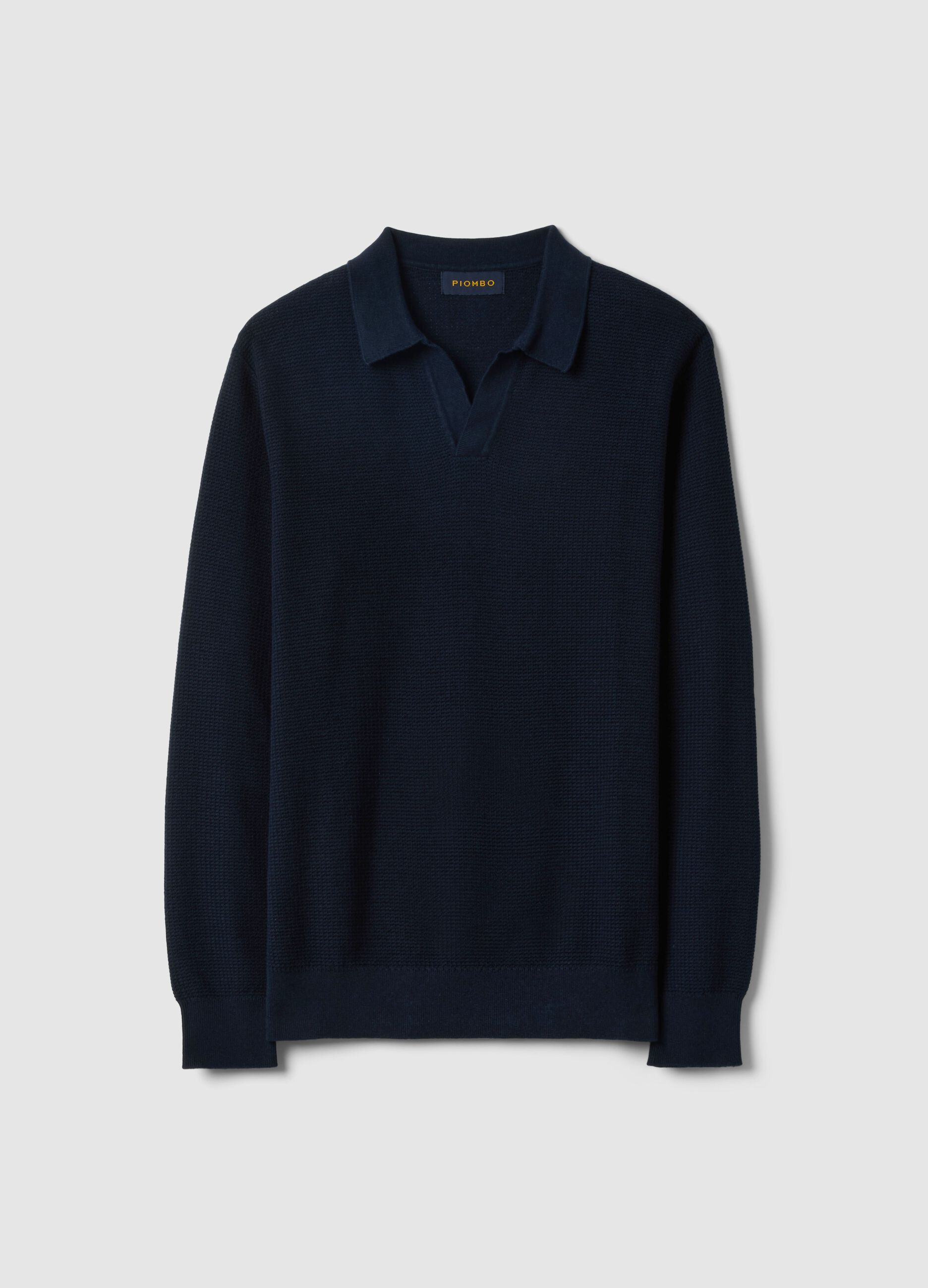 Regular fit blue pure cotton pullover with polo collar