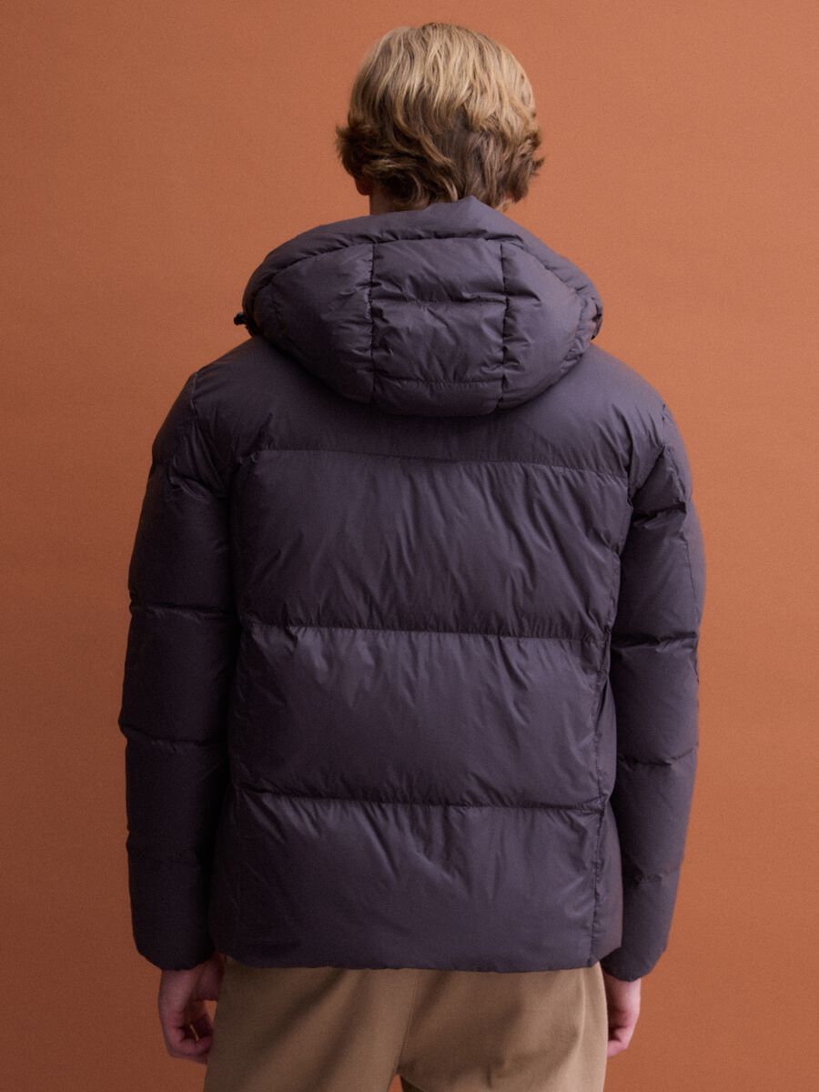 Brown padded puffer jacket with hood and zip, regular fit_3