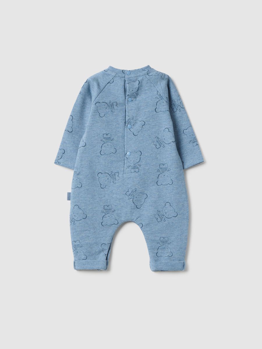 Baby blue pure cotton romper with bear print_1