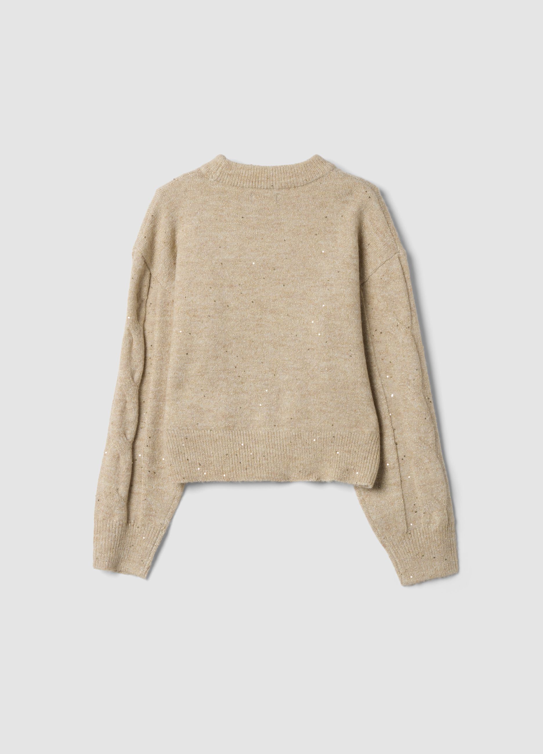 Maglia beige melange in tessuto elasticizzato con girocollo regular fit