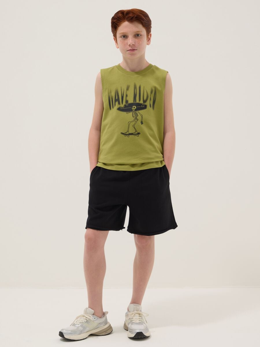Green and blue pure cotton set with vest top and shorts_0