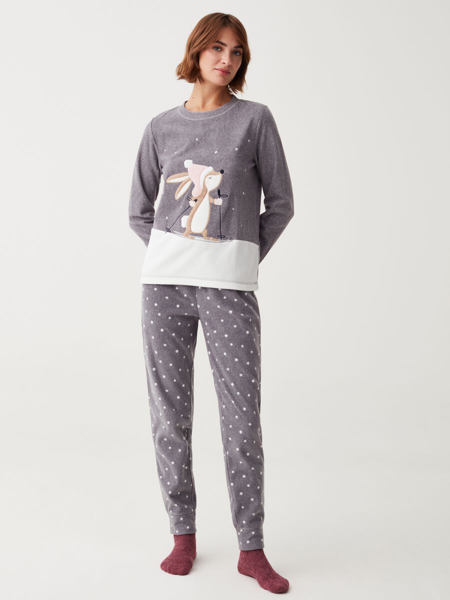 Pijama de tejido polar con bordado zorro navideño_0
