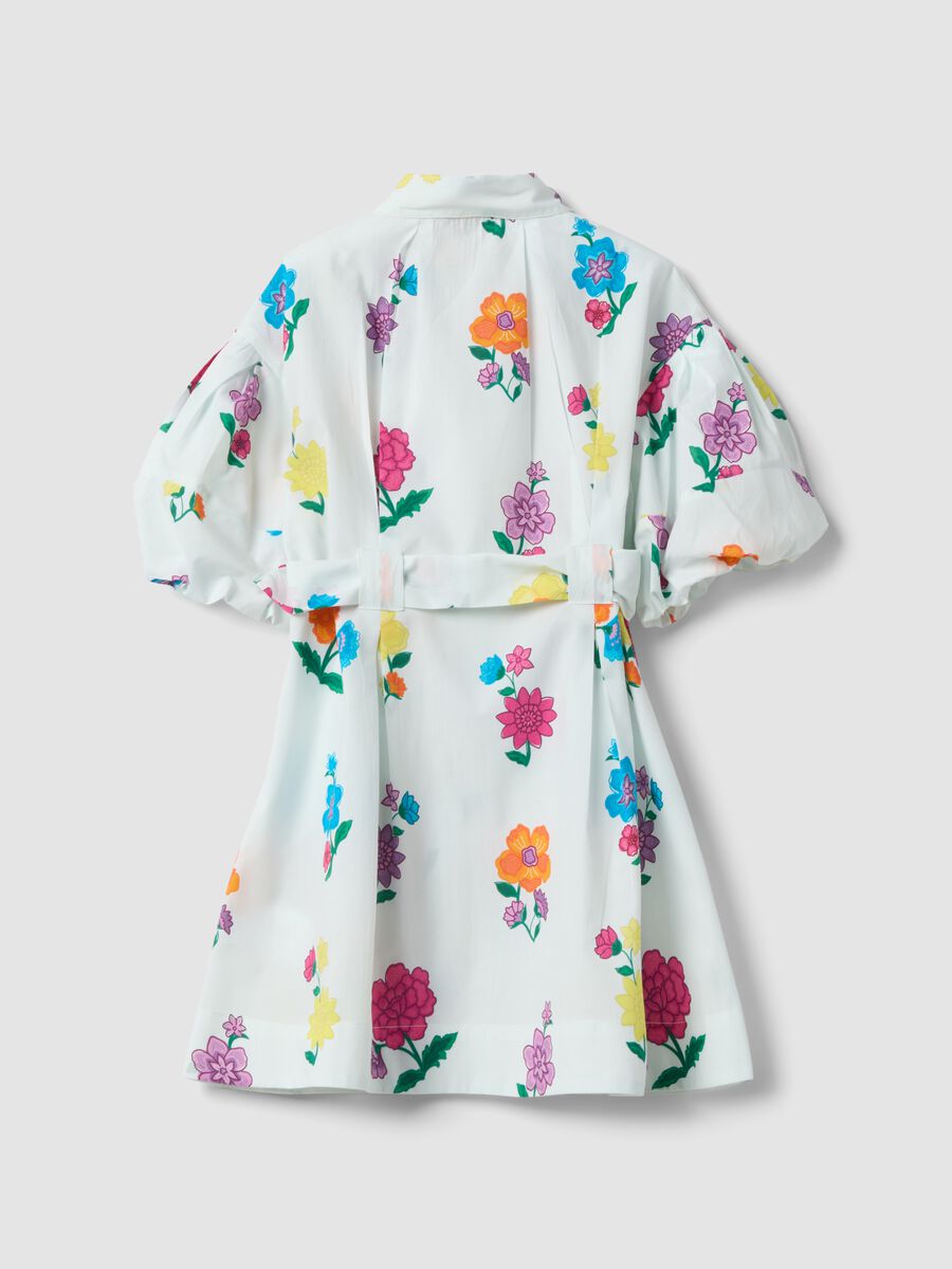 Girls&rsquo; white pure cotton dress with floral print, regular fit_1