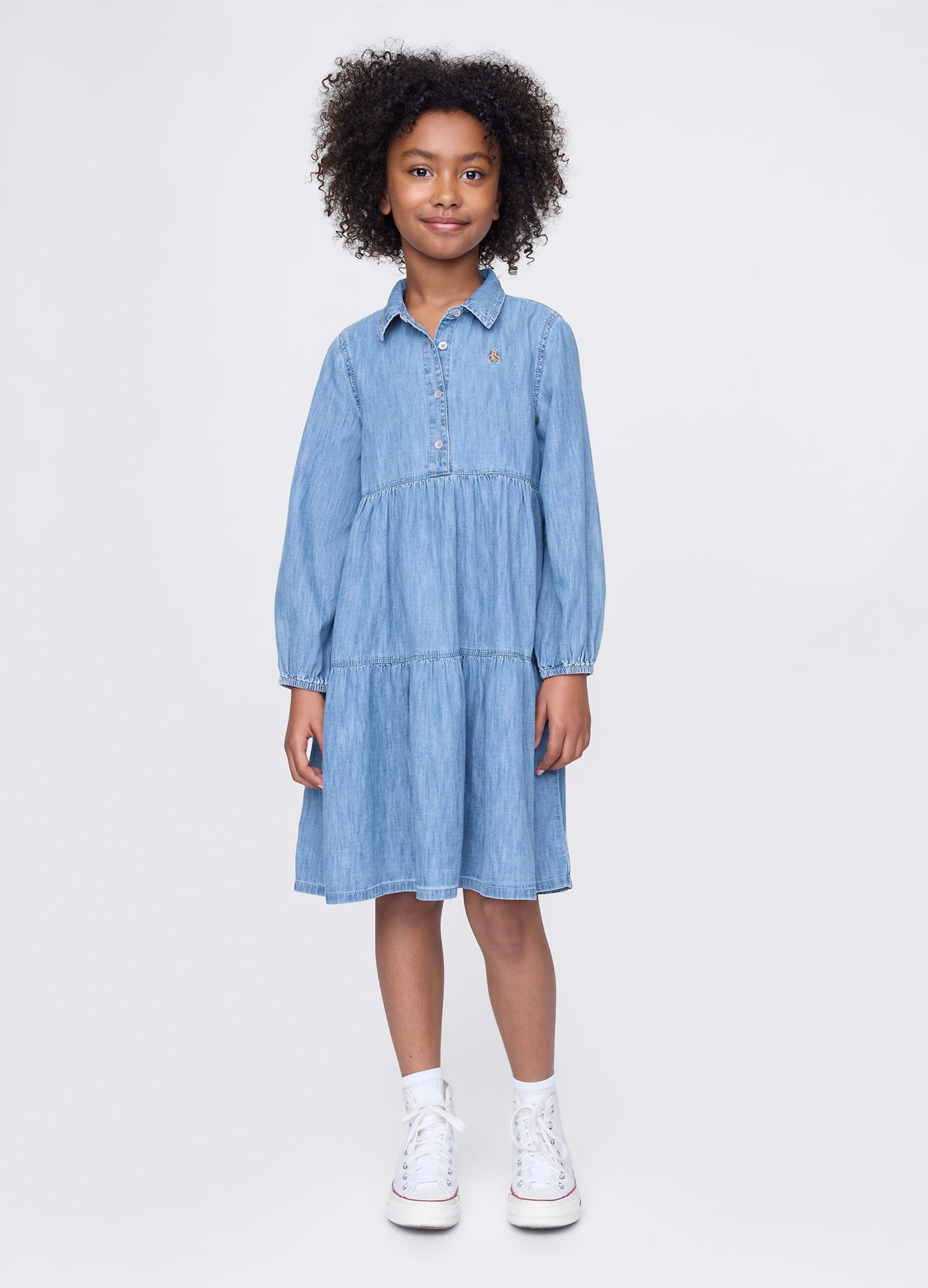 Denim dress with flounces