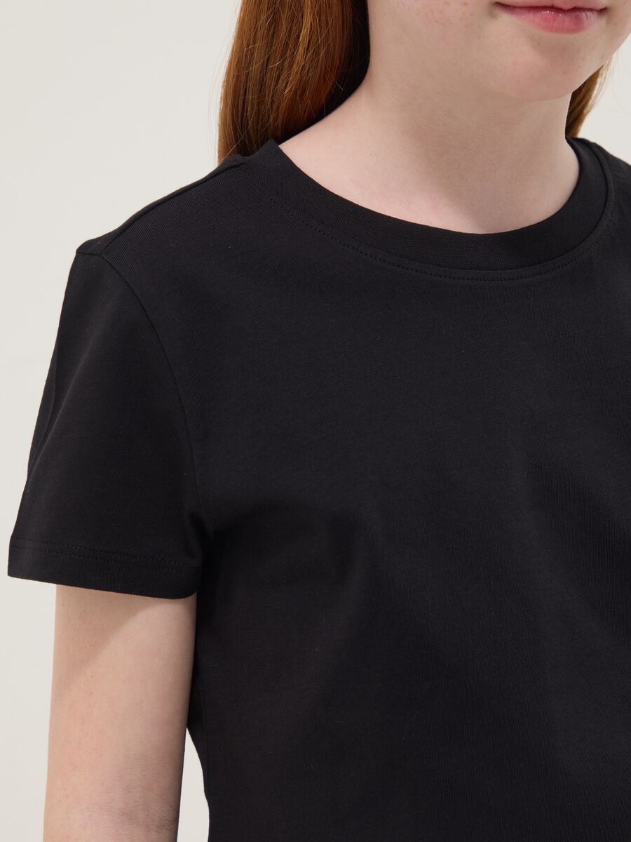 Crna majica kratkih rukava od čistog pamuka za djevojčice, regular kroj_2
