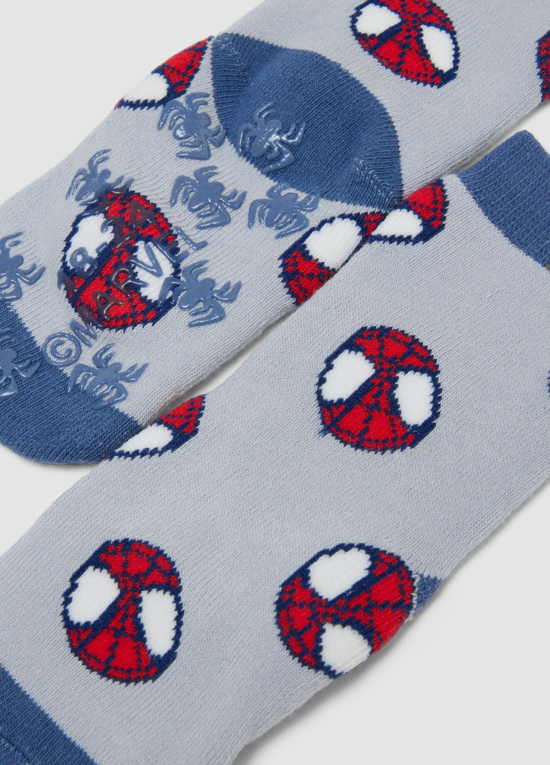 2-pack of blue organic cotton non-slip socks with Spidey print