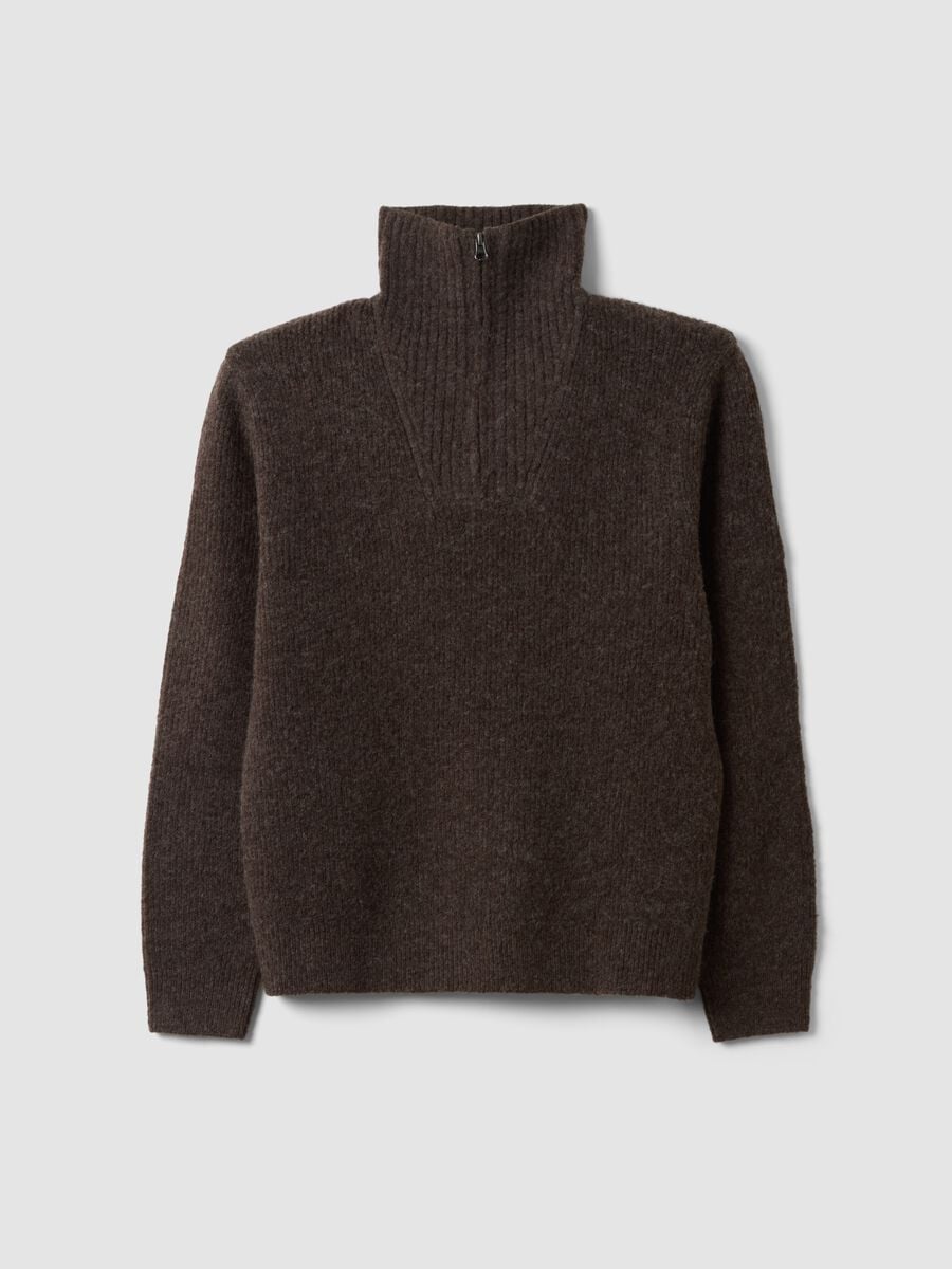 Brauner Herren-Half-Zip-Pullover aus Stretchwolle, Regular Fit_0