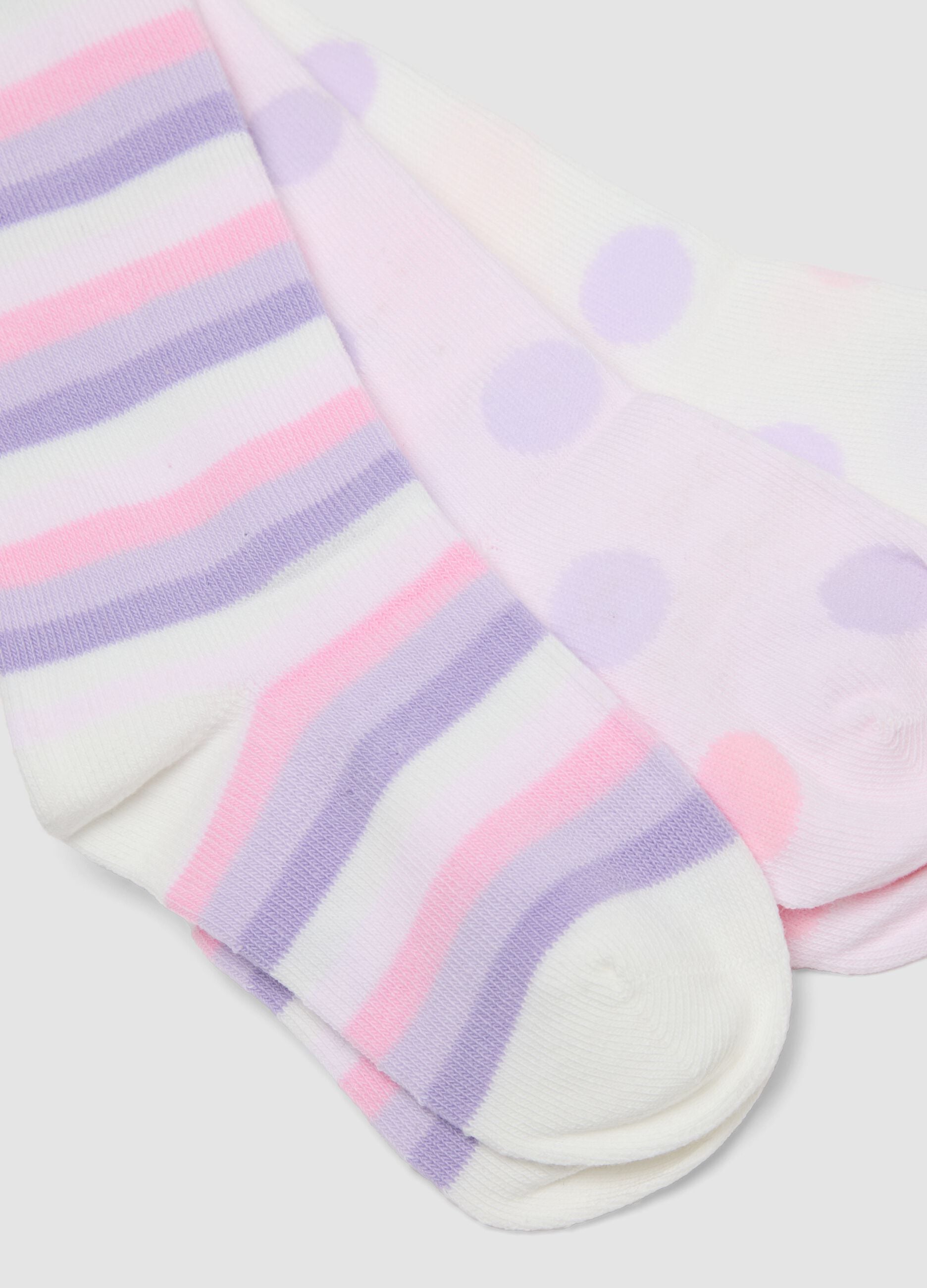 Pack of five long socks in white, lilac purple and light pink in stretch organic cotton
