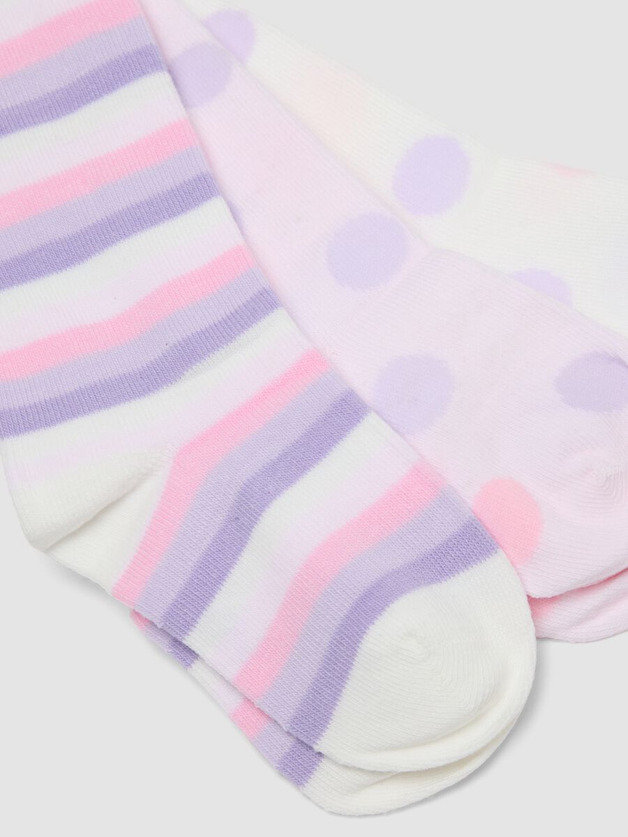 Pack of five long socks in white, lilac purple and light pink in stretch organic cotton_2