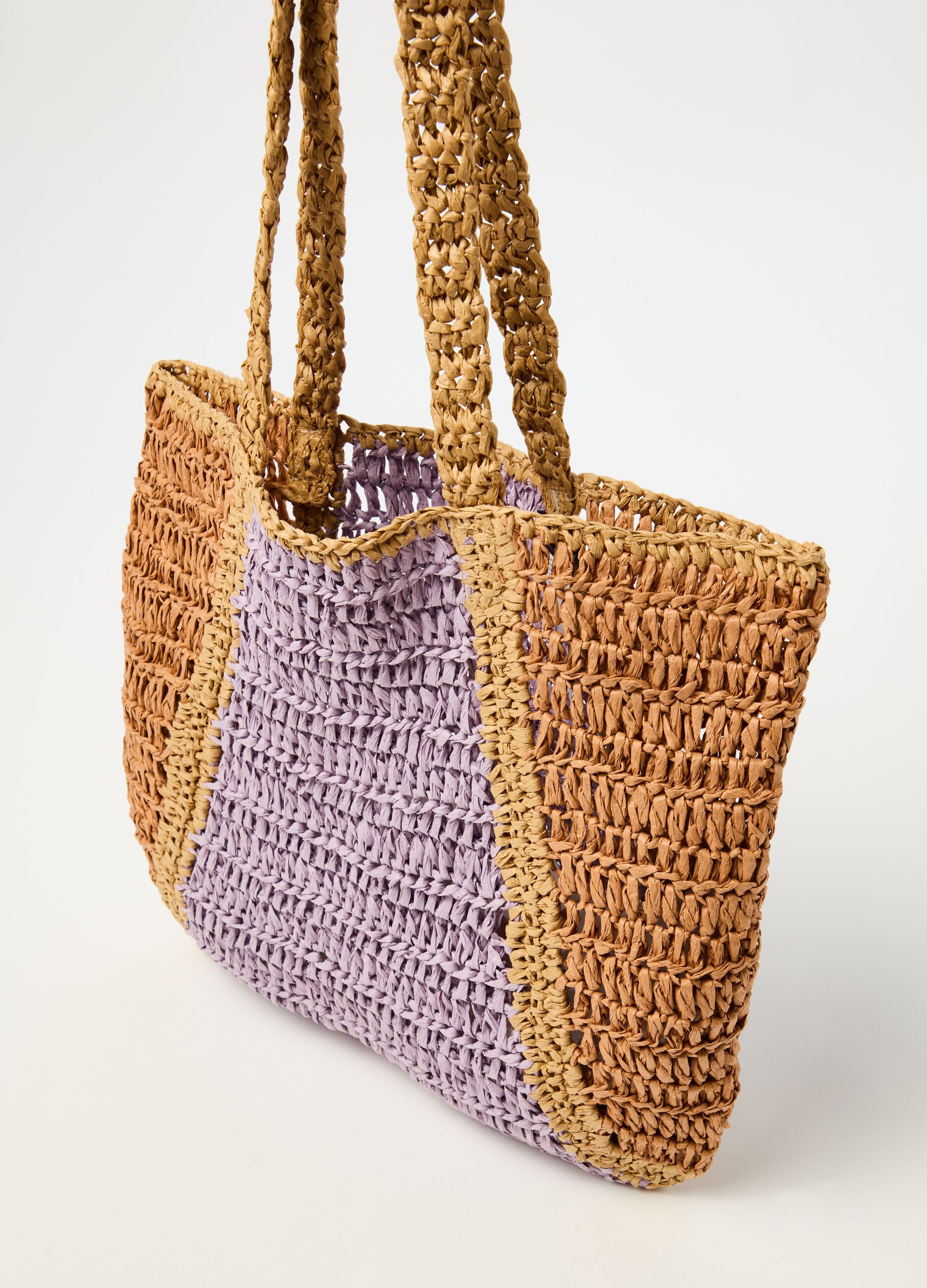 Two-tone straw shopping bag