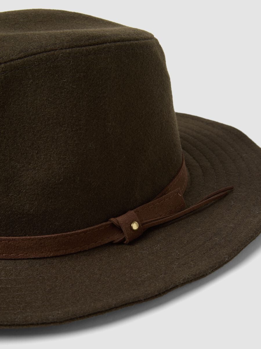 Brown pure wool hat with contrast band_1