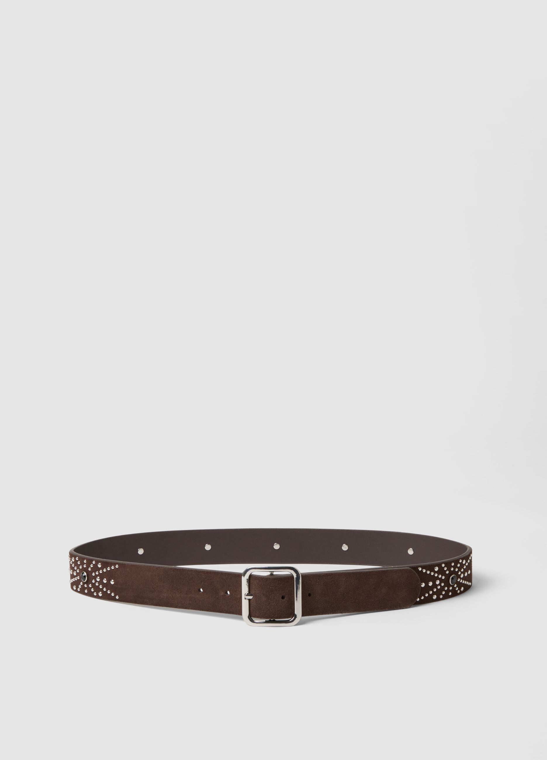 Cintura marrone in vera pelle con borchie