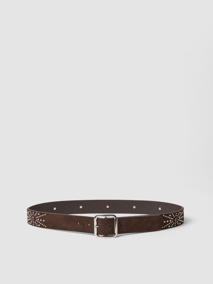 Cintura marrone in vera pelle con borchie_0