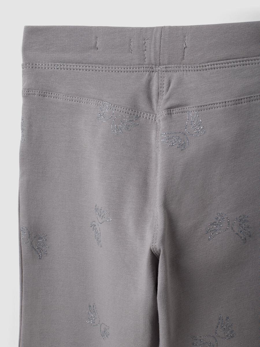 Grey flared treggings in stretch organic cotton with glitter wings_3