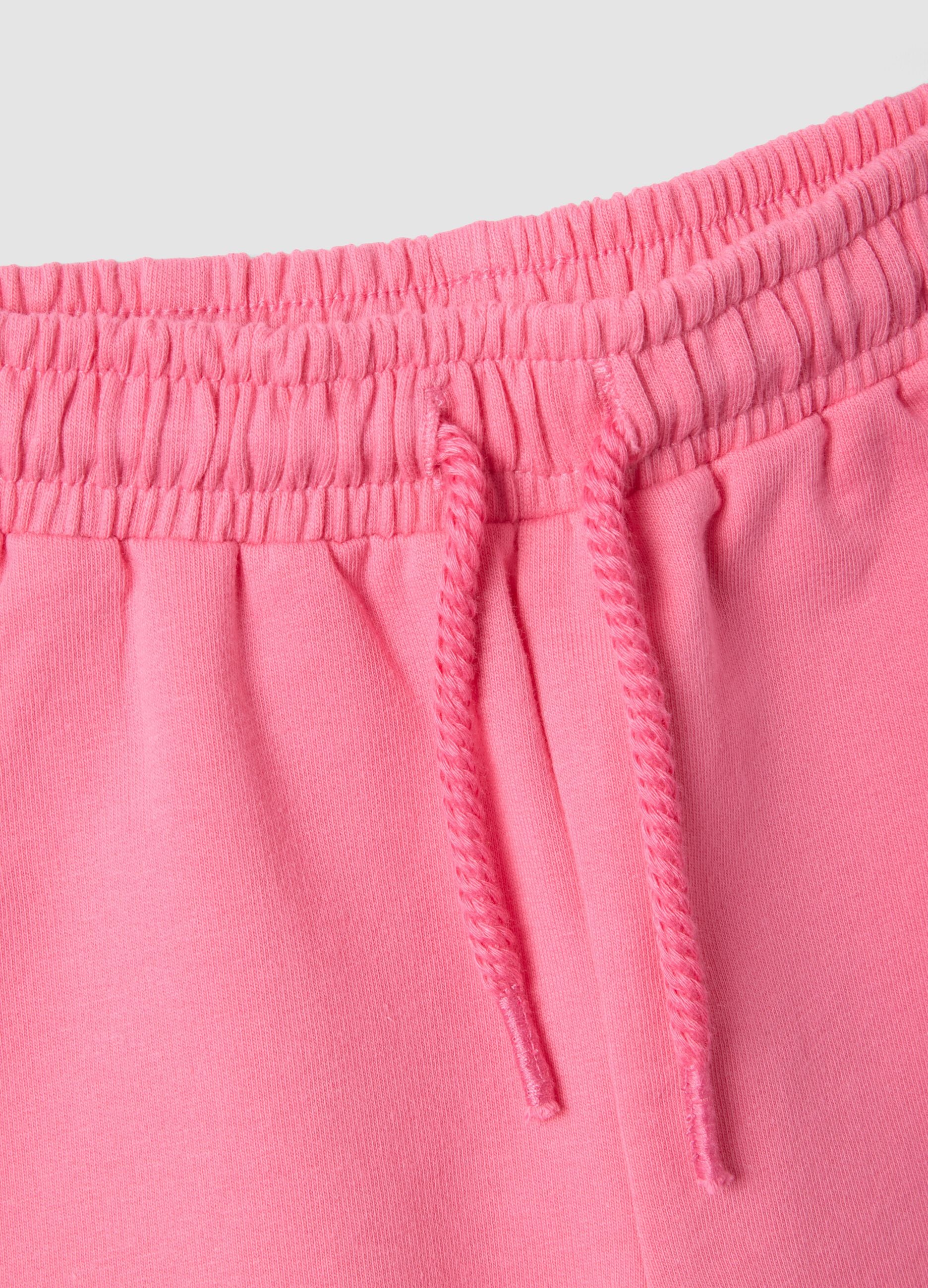 White and pink stretch cotton set with T-shirt and shorts