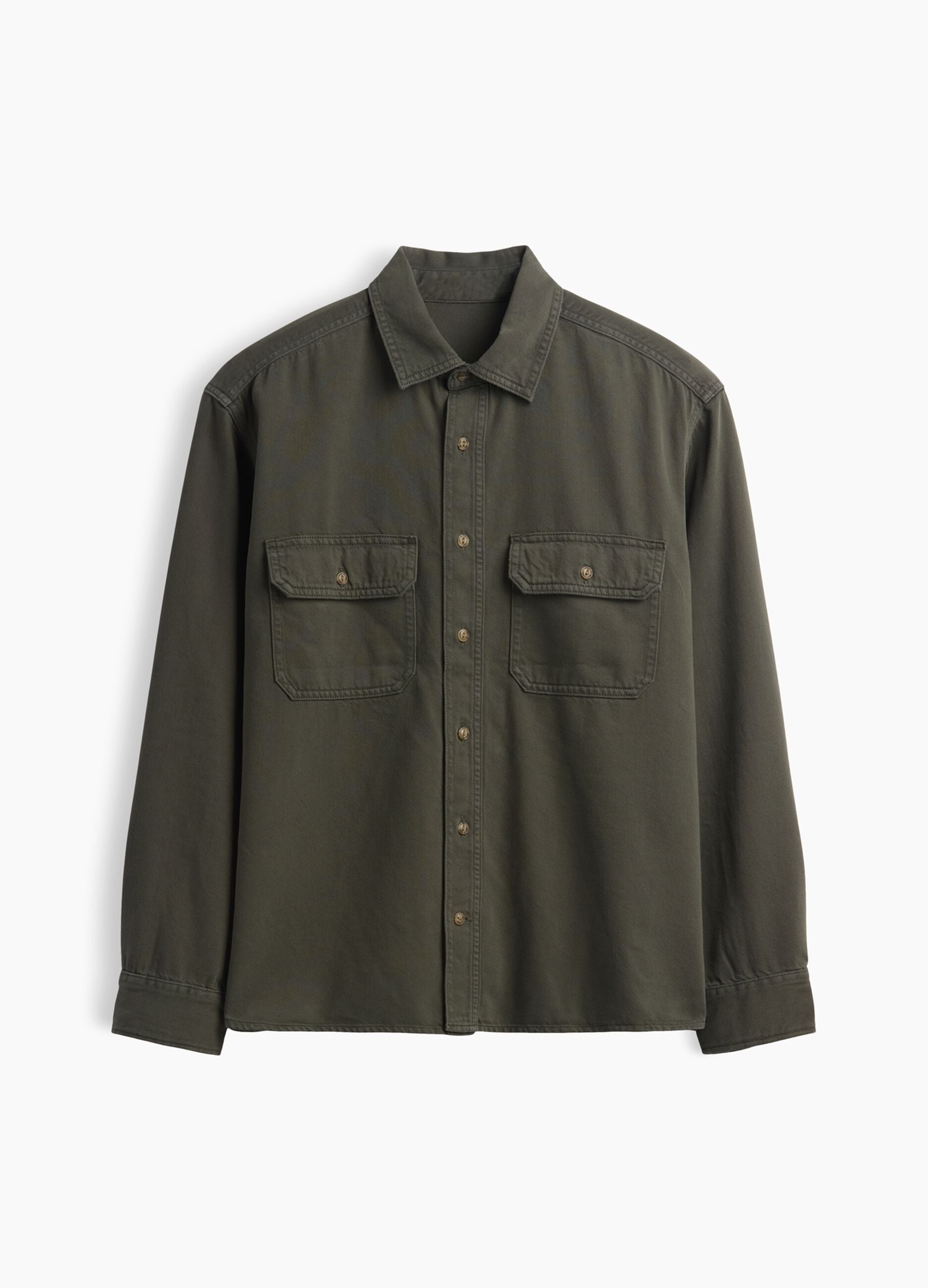 Green cotton-lyocell blend shirt with pockets