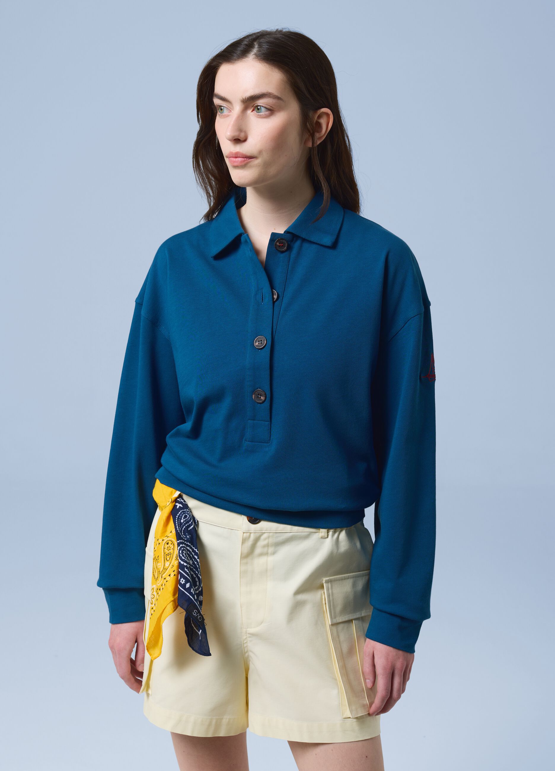 ALTAVIA SAILING Langarm-Poloshirt in Blau aus reiner Baumwolle