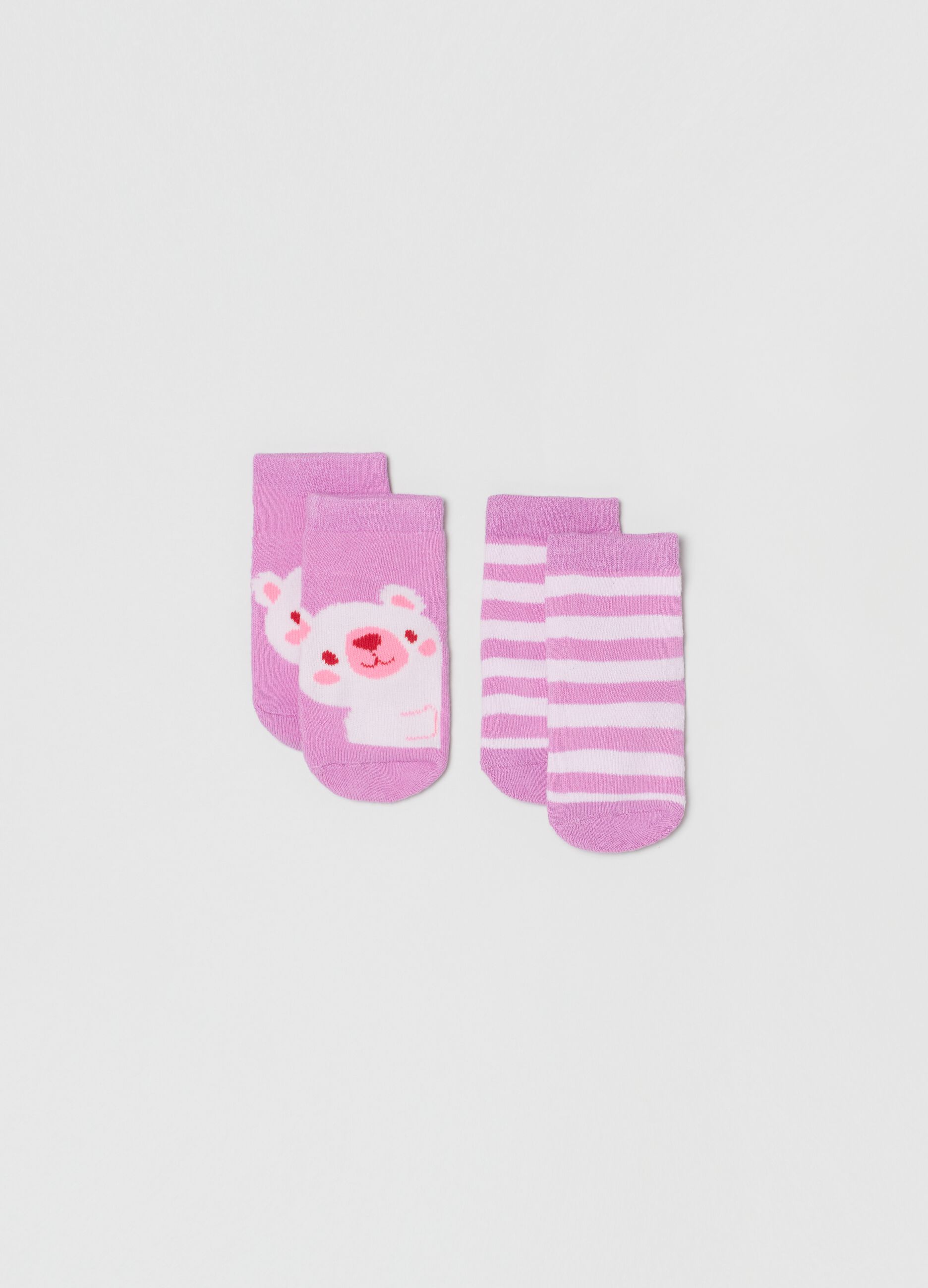 Two-pack slipper socks with koala and stripes design