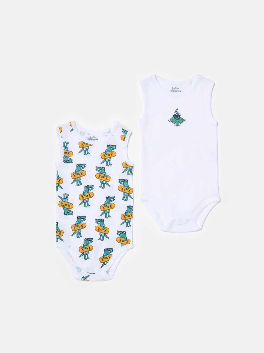 Two-pack sleeveless bodysuits with crocodile print_1