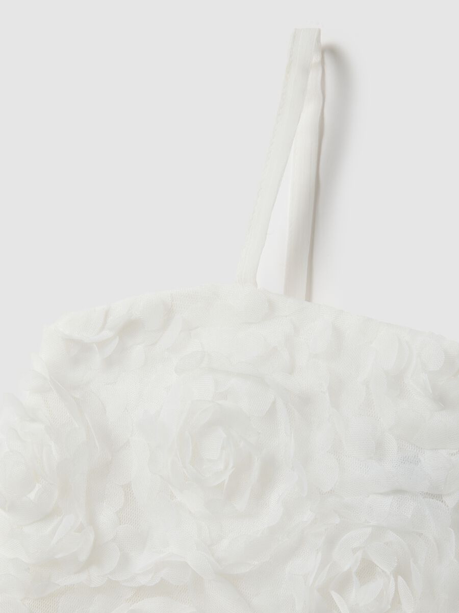 Girls' white regular fit tank top with floral texture_3