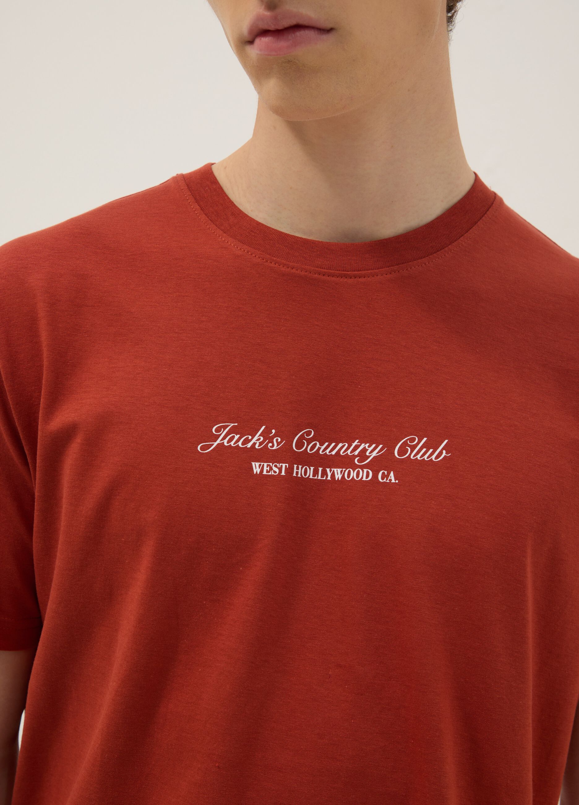 Rotes T-Shirt mit Schriftzug aus reiner Baumwolle, Regular Fit